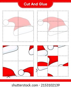 Cut and glue, cut parts of Santa Hat and glue them. Educational children game, printable worksheet, vector illustration