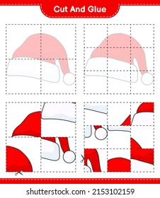 Cut and glue, cut parts of Santa Hat and glue them. Educational children game, printable worksheet, vector illustration