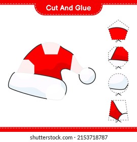 Cut and glue, cut parts of Santa Hat and glue them. Educational children game, printable worksheet, vector illustration