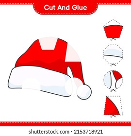 Cut and glue, cut parts of Santa Hat and glue them. Educational children game, printable worksheet, vector illustration