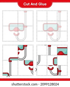 Cut and glue, cut parts of Scuba Diving Mask and glue them. Educational children game, printable worksheet, vector illustration