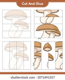 Cut and glue, cut parts of Shiitake and glue them. Educational children game, printable worksheet, vector illustration
