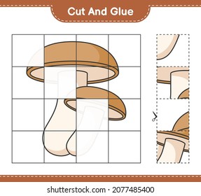 Cut and glue, cut parts of Shiitake and glue them. Educational children game, printable worksheet, vector illustration