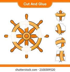 Cut and glue, cut parts of Ship Steering Wheel and glue them. Educational children game, printable worksheet, vector illustration