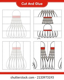 Cut and glue, cut parts of Shuttlecock and glue them. Educational children game, printable worksheet, vector illustration