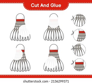 Cut and glue, cut parts of Shuttlecock and glue them. Educational children game, printable worksheet, vector illustration