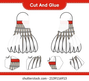 Cut and glue, cut parts of Shuttlecock and glue them. Educational children game, printable worksheet, vector illustration