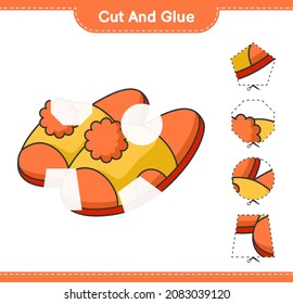 Cut and glue, cut parts of Slippers and glue them. Educational children game, printable worksheet, vector illustration