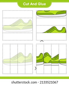 Cut and glue, cut parts of Sneaker and glue them. Educational children game, printable worksheet, vector illustration