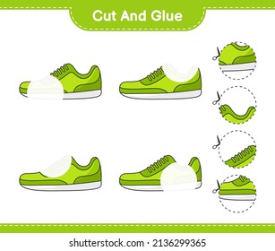 Cut and glue, cut parts of Sneaker and glue them. Educational children game, printable worksheet, vector illustration