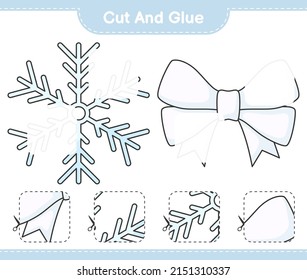 Cut and glue, cut parts of Snowflake, Ribbon and glue them. Educational children game, printable worksheet, vector illustration