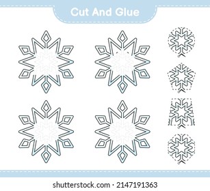 Cut and glue, cut parts of Snowflake and glue them. Educational children game, printable worksheet, vector illustration