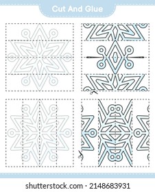 Cut and glue, cut parts of Snowflake and glue them. Educational children game, printable worksheet, vector illustration