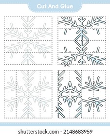 Cut and glue, cut parts of Snowflake and glue them. Educational children game, printable worksheet, vector illustration