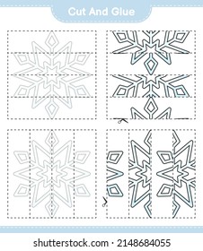 Cut and glue, cut parts of Snowflake and glue them. Educational children game, printable worksheet, vector illustration