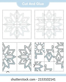 Cut and glue, cut parts of Snowflake and glue them. Educational children game, printable worksheet, vector illustration