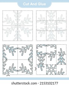 Cut and glue, cut parts of Snowflake and glue them. Educational children game, printable worksheet, vector illustration