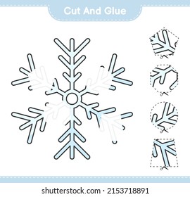 Cut and glue, cut parts of Snowflake and glue them. Educational children game, printable worksheet, vector illustration