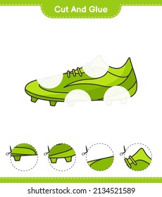 Cut and glue, cut parts of Soccer Shoes and glue them. Educational children game, printable worksheet, vector illustration