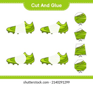 Cut and glue, cut parts of Soccer Shoes and glue them. Educational children game, printable worksheet, vector illustration