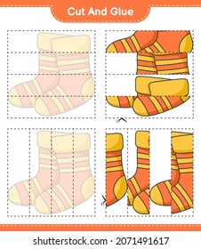 Cut and glue, cut parts of Socks and glue them. Educational children game, printable worksheet, vector illustration