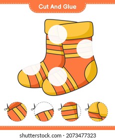 Cut and glue, cut parts of Socks and glue them. Educational children game, printable worksheet, vector illustration