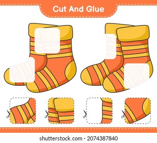 Cut and glue, cut parts of Socks and glue them. Educational children game, printable worksheet, vector illustration