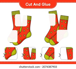 Cut and glue, cut parts of Socks and glue them. Educational children game, printable worksheet, vector illustration