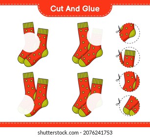 Cut and glue, cut parts of Socks and glue them. Educational children game, printable worksheet, vector illustration
