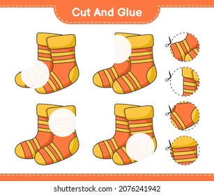 Cut and glue, cut parts of Socks and glue them. Educational children game, printable worksheet, vector illustration