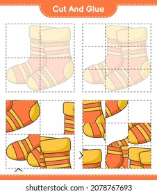 Cut and glue, cut parts of Socks and glue them. Educational children game, printable worksheet, vector illustration