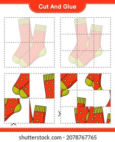 Cut and glue, cut parts of Socks and glue them. Educational children game, printable worksheet, vector illustration