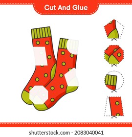 Cut and glue, cut parts of Socks and glue them. Educational children game, printable worksheet, vector illustration