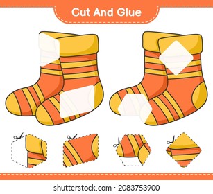 Cut and glue, cut parts of Socks and glue them. Educational children game, printable worksheet, vector illustration