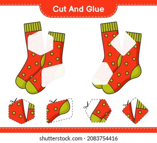 Cut and glue, cut parts of Socks and glue them. Educational children game, printable worksheet, vector illustration