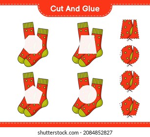 Cut and glue, cut parts of Socks and glue them. Educational children game, printable worksheet, vector illustration