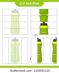 Cut and glue, cut parts of Sport Water Bottle and glue them. Educational children game, printable worksheet, vector illustration