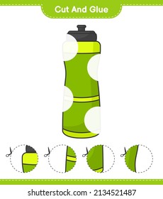 Cut and glue, cut parts of Sport Water Bottle and glue them. Educational children game, printable worksheet, vector illustration