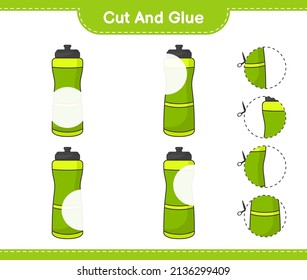 Cut and glue, cut parts of Sport Water Bottle and glue them. Educational children game, printable worksheet, vector illustration
