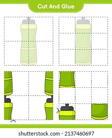 Cut and glue, cut parts of Sport Water Bottle and glue them. Educational children game, printable worksheet, vector illustration