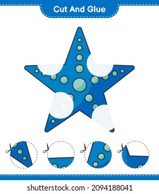Cut and glue, cut parts of Starfish and glue them. Educational children game, printable worksheet, vector illustration