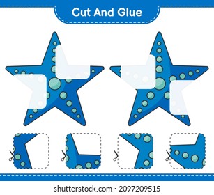 Cut and glue, cut parts of Starfish and glue them. Educational children game, printable worksheet, vector illustration