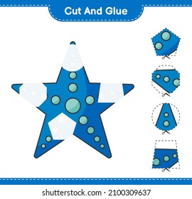Cut and glue, cut parts of Starfish and glue them. Educational children game, printable worksheet, vector illustration