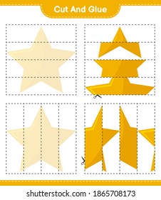 Cut and glue, cut parts of Stars and glue them. Educational children game, printable worksheet, vector illustration