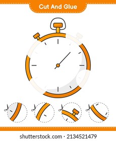 Cut and glue, cut parts of Stopwatch and glue them. Educational children game, printable worksheet, vector illustration