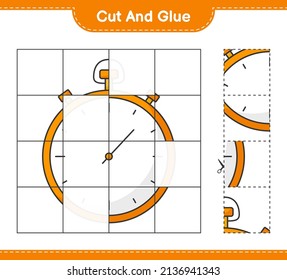 Cut and glue, cut parts of Stopwatch and glue them. Educational children game, printable worksheet, vector illustration