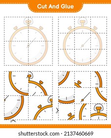 Cut and glue, cut parts of Stopwatch and glue them. Educational children game, printable worksheet, vector illustration