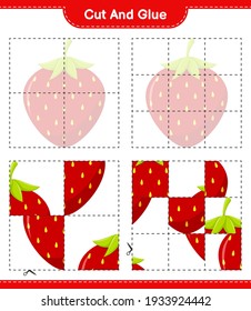 Cut and glue, cut parts of Strawberry and glue them. Educational children game, printable worksheet, vector illustration