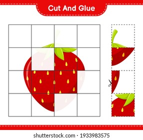 Cut and glue, cut parts of Strawberry and glue them. Educational children game, printable worksheet, vector illustration