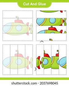 Cut and glue, cut parts of Submarine and glue them. Educational children game, printable worksheet, vector illustration